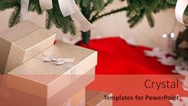  Presentation with fir tree - Cool new PPT theme with christmas gifts under fir tree at home backdrop and a coral colored foreground