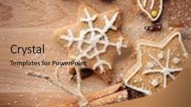  Presentation with gingerbread - Slide deck enhanced with christmas gingerbread cookies and spices on wooden background close-up background and a coral colored foreground