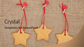  Presentation with cookies christmas - Audience pleasing PPT layouts consisting of christmas gingerbread cookies hanging on a line with red heart pegs over hessian background backdrop and a coral colored foreground