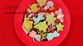  Presentation with vertical - Colorful presentation theme enhanced with christmas-gingerbread-cookies-on-red backdrop and a crimson colored foreground