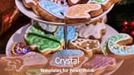  Presentation with gingerbread - PPT theme having christmas gingerbread cookies on tiered cookie stand christmas tree background background and a coral colored foreground
