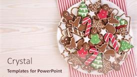  Presentation with cookies christmas - Slide deck featuring christmas gingerbread cookies on white plate on wooden background with copy space background and a lemonade colored foreground