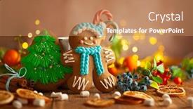  Presentation with christmas baking - Beautiful presentation design featuring christmas gingerbread cookies with christmas backdrop and a coral colored foreground