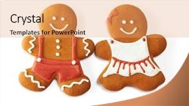  Presentation with cookies christmas - Slide deck featuring christmas gingerbread couple cookies isolated background and a yellow colored foreground