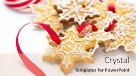  Presentation with christmas holiday gingerbread - Slide set enhanced with christmas gingerbread homemade cookies and candy canes over wooden table background traditional holiday sweets background and a coral colored foreground