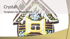  Presentation with gingerbread house decorated colorful candies - PPT layouts featuring christmas gingerbread house cookie isolated background and a  colored foreground