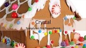  Presentation with gingerbread house - PPT layouts consisting of gumdrops - christmas gingerbread house background and a coral colored foreground