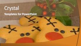  Presentation with christmas holly - Colorful theme enhanced with christmas gingerbread reindeer ilex holly backdrop and a coral colored foreground