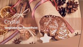  Presentation with cookies christmas - Slide deck with christmas gingerbreads christmas decorations handmade cookies in paper cone lying on the wooden background top view christmas and new year treats background and a coral colored foreground