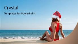  Presentation with sexy girl - Audience pleasing presentation theme consisting of christmas girl - sexy woman in santa hat backdrop and a light blue colored foreground