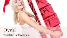  Presentation with christmas girl - Audience pleasing slides consisting of christmas girl in santa hat holding red gift box isolated backdrop and a lemonade colored foreground