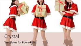  Presentation with girl christmas - Presentation theme enhanced with christmas girl with gifts full background and a coral colored foreground