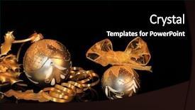  Presentation with gold leaves - Cool new slides with christmas gold and silver sparkling baubles with oak and holly leaves and ribbon over black background with reflection backdrop and a black colored foreground