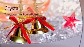  Presentation with red stars - PPT theme having christmas golden bells with red ribbon on winter ice and stars background and a coral colored foreground