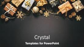  Presentation with golden christmas - Presentation design having christmas-golden-decoration-with-gift background and a dark gray colored foreground
