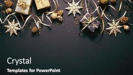  Presentation with golden christmas - Audience pleasing presentation theme consisting of christmas-golden-decoration-with-gift backdrop and a wine colored foreground