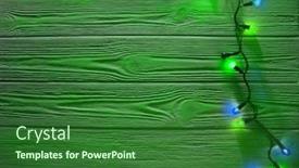  Presentation with rustic lights - Amazing PPT theme having christmas green color wooden rustic background decorated with shining lights backdrop and a forest green colored foreground