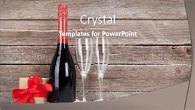  Presentation with christmas card - Slide deck with christmas greeting card with champagne bottle and xmas gift box in snow view with space for your greetings background and a gray colored foreground