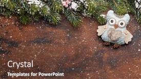  Presentation with snow tree - Colorful PPT theme enhanced with christmas greeting card with decor and fir tree branch covered by snow on wooden backdrop top view with space for your greetings backdrop and a tawny brown colored foreground