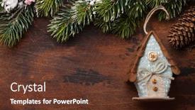  Presentation with snow tree - Audience pleasing PPT layouts consisting of christmas greeting card with decor and fir tree branch covered by snow on wooden backdrop top view with space for your greetings backdrop and a tawny brown colored foreground