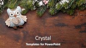  Presentation with snow tree - PPT theme consisting of christmas greeting card with decor and fir tree branch covered by snow on wooden backdrop top view with space for your greetings background and a tawny brown colored foreground