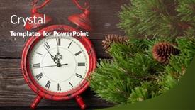  Presentation with vintage clock - Presentation theme consisting of christmas-greeting-card-with-fir background and a tawny brown colored foreground
