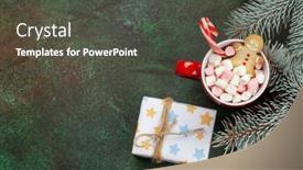  Presentation with cacao tree - Amazing PPT theme having christmas-greeting-card-with-fir backdrop and a dark gray colored foreground