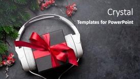  Presentation with christmas card - Presentation design consisting of christmas-greeting-card-with-headphones background and a dark gray colored foreground