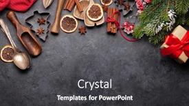  Presentation with christmas card - Colorful PPT layouts enhanced with christmas-greeting-card-with-kitchen backdrop and a dark gray colored foreground