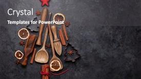  Presentation with recipe card - Amazing PPT theme having christmas-greeting-card-with-kitchen backdrop and a dark gray colored foreground