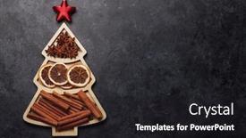 Presentation with christmas card - Cool new slide set with christmas greeting card with spices in fir tree shaped box and copy space for your greetings anise dry orange and cinnamon top view flat lay backdrop and a dark gray colored foreground