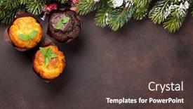  Presentation with muffins - Slide deck with christmas greeting card with xmas tree and muffins top view with space for your greetings background and a tawny brown colored foreground