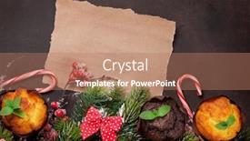  Presentation with muffins - Colorful PPT theme enhanced with christmas greeting card with xmas tree muffins and decor top view with paper for your greetings backdrop and a coral colored foreground