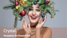  Presentation with floral border over white - Cool new PPT layouts with christmas happy woman over white backdrop and a coral colored foreground