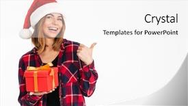  Presentation with white christmas - Colorful presentation theme enhanced with christmas hat holding gift box backdrop and a white colored foreground