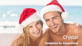  Presentation with hat - PPT theme consisting of christmas hat on the beach background and a  colored foreground