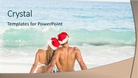  Presentation with animated christmas - Audience pleasing slide set consisting of christmas hat on the beach backdrop and a sky blue colored foreground
