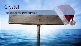  Presentation with tropical beach party - PPT theme featuring christmas hat on tropical background and a light blue colored foreground