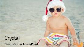  Presentation with cute baby - Beautiful slide deck featuring christmas hawaii - cute baby wearing santa hat backdrop and a soft green colored foreground