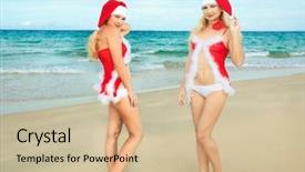  Presentation with tropical - PPT theme with christmas hawaii - two beauriful santa background and a  colored foreground