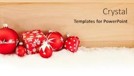  Presentation with merry christmas - Audience pleasing PPT theme consisting of christmas header with german text frohe weihnachten merry christmas as greeting and red decoration backdrop and a lemonade colored foreground