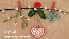  Presentation with christmas holly - Beautiful slides featuring christmas heart decoration with holly fir and mistletoe on a pussy willow branch over old brown paper background backdrop and a coral colored foreground