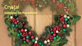  Presentation with christmas holly - Amazing presentation having christmas heart shaped wreath with bauble decorations holly mistletoe and winter greenery over oak front door background backdrop and a coral colored foreground