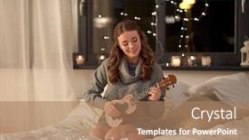  Presentation with ukulele - Presentation theme enhanced with christmas-holiday-and-people-concept background and a coral colored foreground