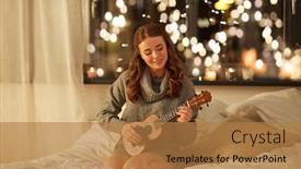  Presentation with ukulele - Presentation theme consisting of christmas-holiday-and-people-concept background and a coral colored foreground