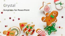  Presentation with christmas holiday gingerbread - Cool new PPT theme with christmas holiday background with gingerbread cookies flying in motion winter or christmas festive concept flat lay copy space backdrop and a sky blue colored foreground