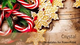 Presentation with christmas holiday gingerbread - Theme with candy cane and evergreens border background and a coral colored foreground
