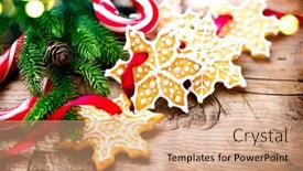  Presentation with christmas food - Beautiful presentation design featuring candy cane and evergreens border backdrop and a coral colored foreground