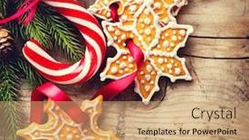  Presentation with christmas holiday gingerbread - Beautiful slides featuring candy cane and evergreens border backdrop and a coral colored foreground