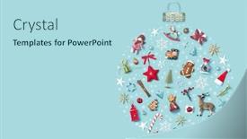  Presentation with animals winter - Colorful presentation enhanced with christmas holiday background with objects in bauble ornament shape top view includes animals candy winter decoration backdrop and a light blue colored foreground